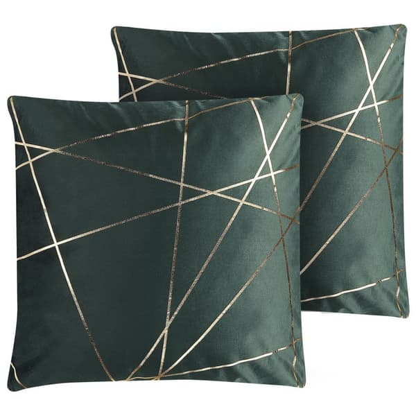 Sæt med 2 pyntepuder PINUS fløjl 45 x 45 cm mørkegrøn geometrisk mønster Lumarko!
