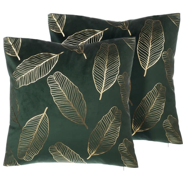 Set med 2 FREESIA sammetsprydnader 45 x 45 cm Mörkgröna växtmönster Lumarko!