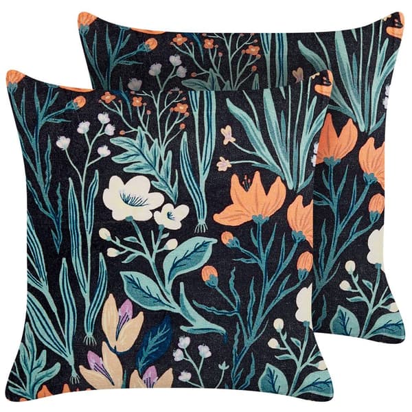 Sæt med 2 OSMUNDA fløjlspuder 45 x 45 cm Sort blomstermønster Lumarko!