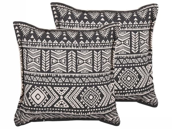 Sæt med 2 SIRVAN pyntepuder Bomuld 45 x 45 cm Sort Geometrisk mønster Lumarko!