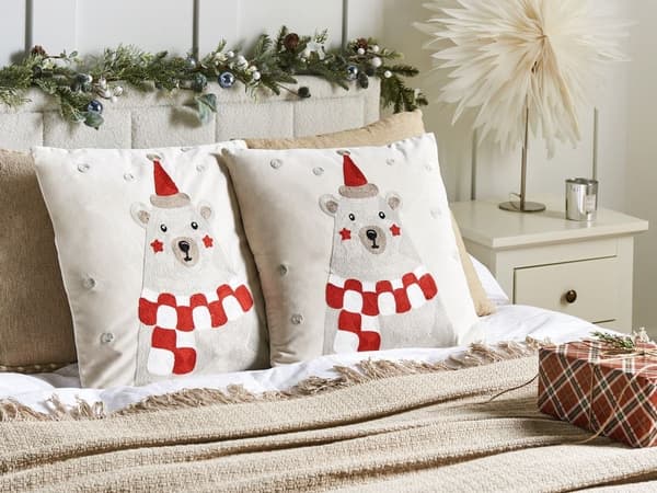 Set med 2 JELLIES sammetsprydnader 45 x 45 cm Offwhite julmönster Lumarko!