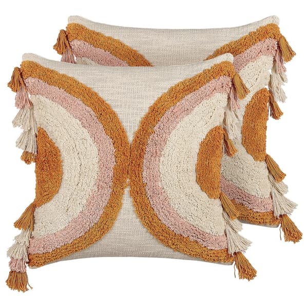 Sæt med 2 LABLAB dekorative puder bomuld 45 x 45 cm Farverigt geometrisk mønster Lumarko!