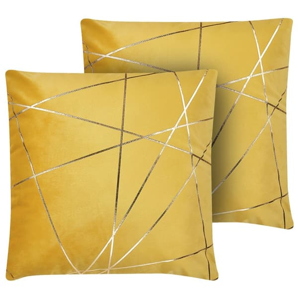 Set med 2 prydnadskuddar PINUS Sammet 45 x 45 cm Gul Geometriskt mönster Lumarko!