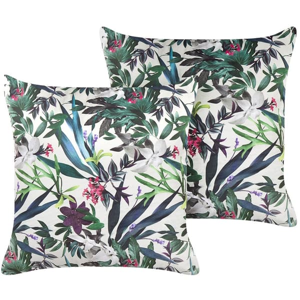 Set med 2 prydnadskuddar GASTERIA Sammet 45 x 45 cm Grönt växtmönster Lumarko!
