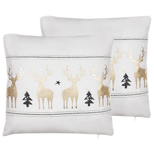 Sæt med 2 DONNER pyntepuder Bomuld 45 x 45 cm Hvid Julemønster Lumarko!