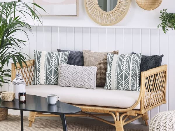 Set med 2 LAURUS prydnadskuddar 45 x 45 cm Grå Geometriskt mönster Lumarko!
