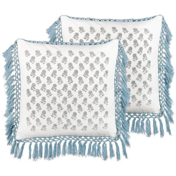 Set med 2 prydnadskuddar PALLIDA bomull 45 x 45 cm blå blommönster Lumarko!