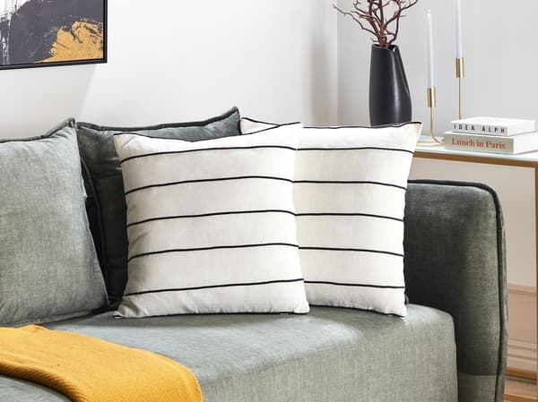 Sæt med 2 MILAS hørpyntepuder 50 x 50 cm Sort/hvid stribet Lumarko!