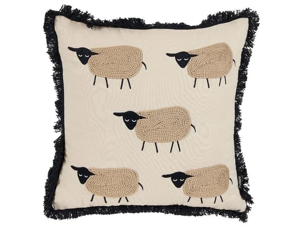 2 pyntepuder med får og frynser 45 x 45 cm beige BANNU Lumarko!
