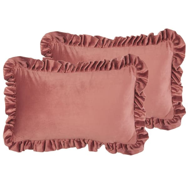 Sæt med 2 pyntepuder KALANCHOE Velvet 30 x 50 cm Pink Ensfarvet Lumarko!