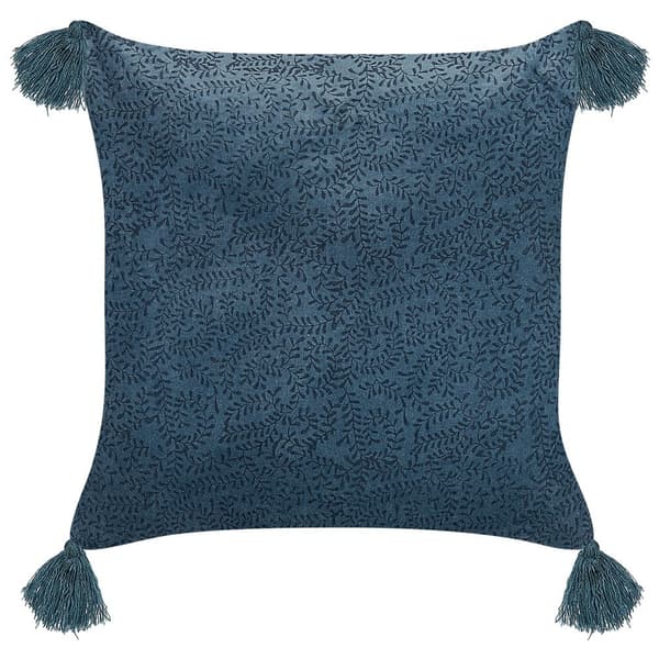 Prydnadskudde SETARIA Sammet 45 x 45 cm Mörkblå Växtmönster Lumarko!