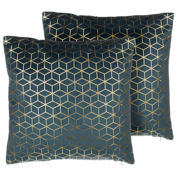 Sæt med 2 pyntepuder CELOSIA fløjl 45 x 45 cm azurblå geometrisk mønster Lumarko!