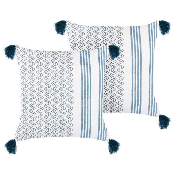 Set med 2 prydnadskuddar TILIA Bomull 45 x 45 cm Blå Geometriskt mönster Lumarko!