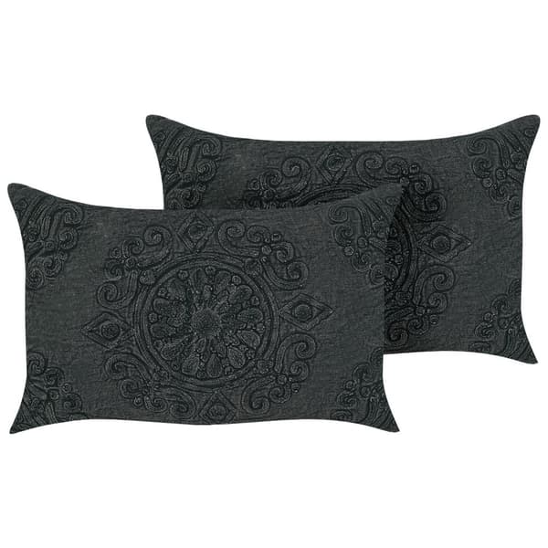 Set med 2 prydnadskuddar VELOOR Bomull 30 x 50 cm Mörkgrå Orientaliskt mönster Lumarko!