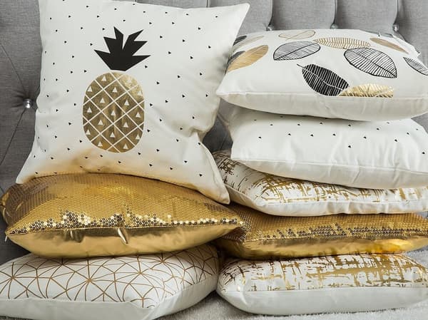 Set med 2 prydnadskuddar LOTUS Bomull 45 x 45 cm Vitt Guld Svart Växtmönster Lumarko!