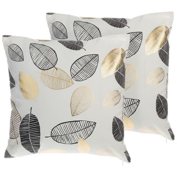 Set med 2 prydnadskuddar LOTUS Bomull 45 x 45 cm Vitt Guld Svart Växtmönster Lumarko!