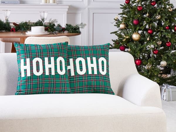 Set med 2 JOYCANDY prydnadskuddar 45 x 45 cm Grönt julmönster Lumarko!