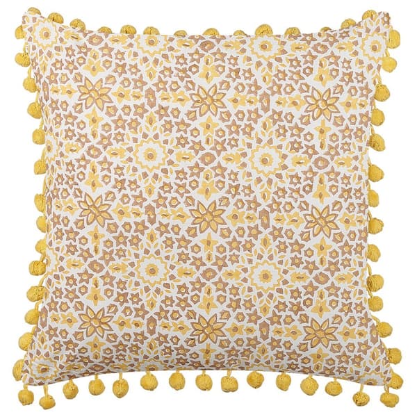 Pyntepude LYCROIS Bomuld 45 x 45 cm Gul Blomstermønster Lumarko!