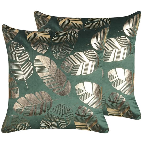 Set med 2 prydnadskuddar SOLROS Sammet 45 x 45 cm Mörkgrönt växtmönster Lumarko!