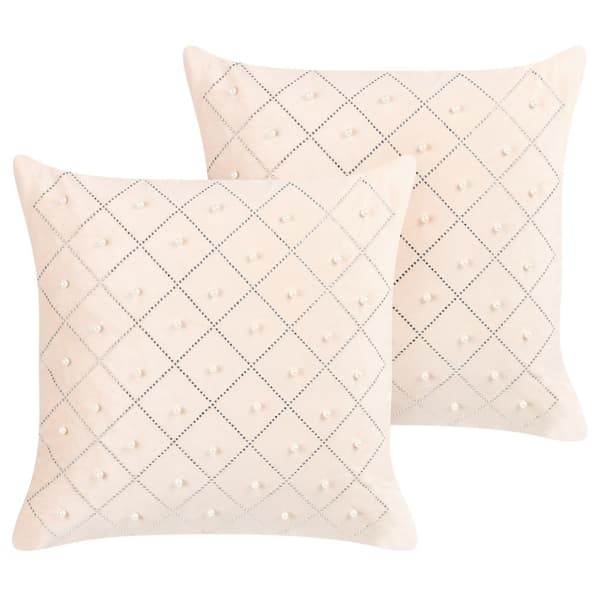Sæt med 2 pyntepuder YARROW fløjl 45 x 45 cm beige geometrisk mønster Lumarko!