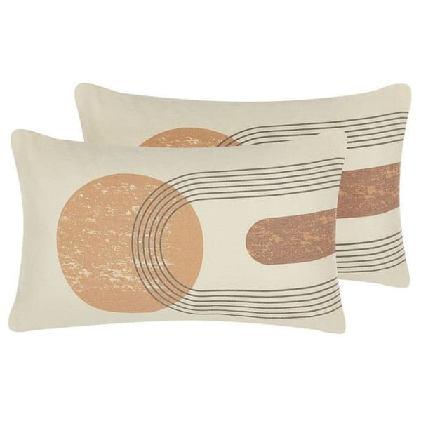 Sæt med 2 NASTURTIUM pyntepuder 30 x 50 cm Beige Geometrisk mønster Lumarko!