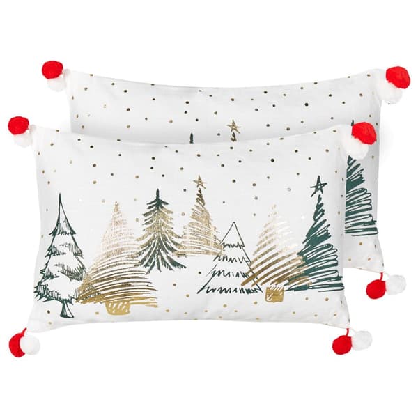 Set med 2 ANREDERA prydnadskuddar bomull 30 x 50 cm Vitt julmönster Lumarko!