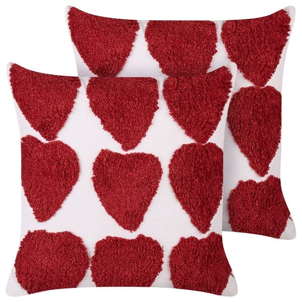 Sæt med 2 pyntepuder MINGORA Bomuld 45 x 45 cm Rød I hjerter Lumarko!