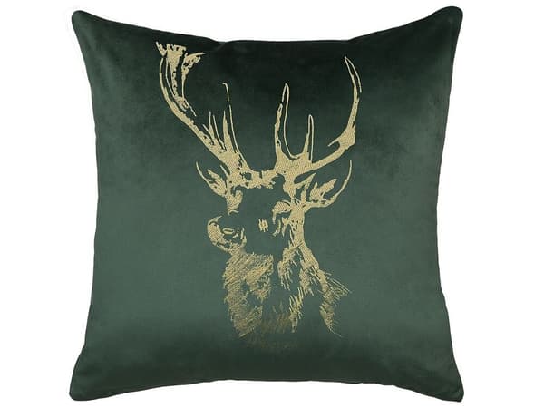 Sæt med 2 pyntepuder BLITZEN Velour 45 x 45 cm Mørkegrøn julemønster Lumarko!