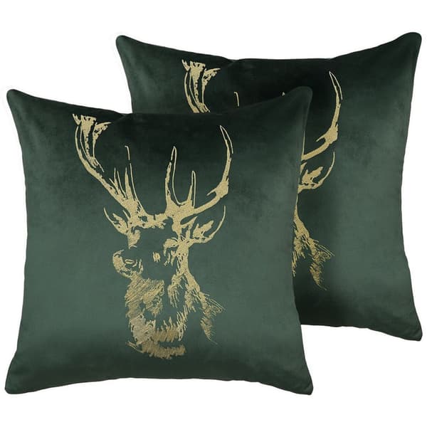 Sæt med 2 pyntepuder BLITZEN Velour 45 x 45 cm Mørkegrøn julemønster Lumarko!