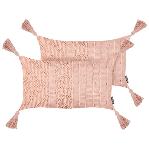 Sæt med 2 pyntepuder VALVARIA Bomuld 30 x 50 cm Fersken Zigzag-mønster Lumarko!