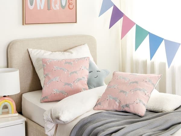 Set med 2 ARALES prydnadskuddar bomull 45 x 45 cm Pastellrosa Djurmönster Lumarko!