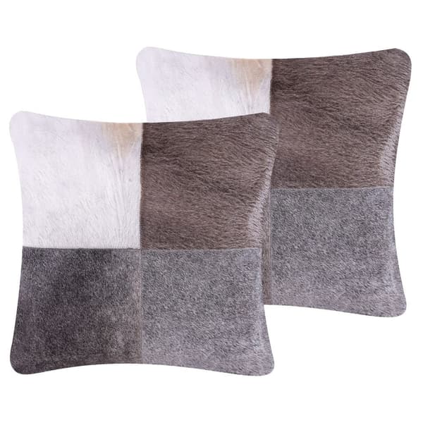Set med 2 prydnadskuddar NELLAD Naturläder 45 x 45 cm Grå Patchwork Lumarko!