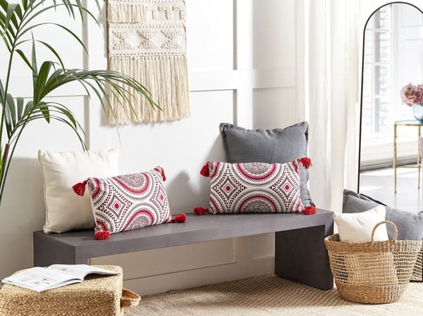 Set med 2 ANTHEMIS prydnadskuddar bomull 30 x 50 cm röda orientaliska mönster Lumarko!