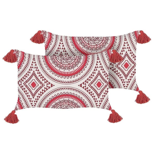 Set med 2 ANTHEMIS prydnadskuddar bomull 30 x 50 cm röda orientaliska mönster Lumarko!