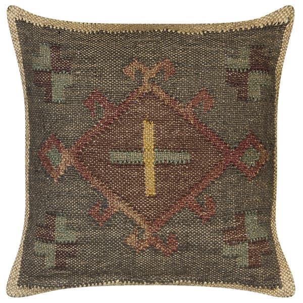 KATORA Dekorativ kudde i jute 45 x 45 cm Grönt orientaliskt mönster Lumarko!