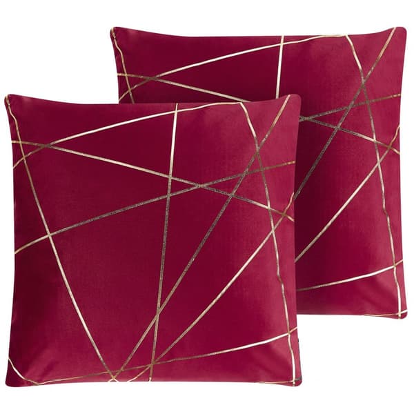 Set med 2 prydnadskuddar PINUS sammet 45 x 45 cm röd geometriskt mönster Lumarko!