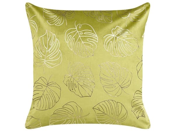 Sæt med 2 DELICIOSA fløjlsdekorationspuder 45 x 45 cm lysegrønt plantemønster Lumarko!