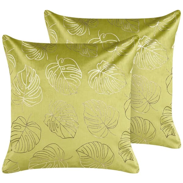 Sæt med 2 DELICIOSA fløjlsdekorationspuder 45 x 45 cm lysegrønt plantemønster Lumarko!