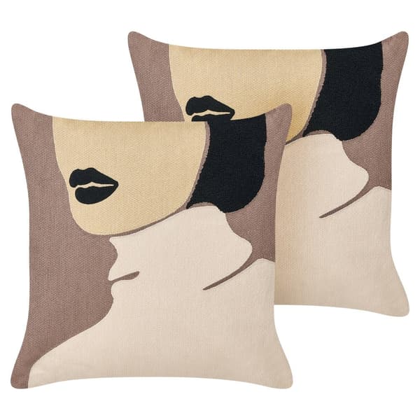 Set med 2 SILPHIUM prydnadskuddar bomull 45 x 45 cm brun abstrakt mönster Lumarko!