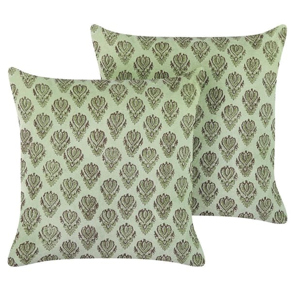 Set med 2 prydnadskuddar RUNGIA sammet 45 x 45 cm grönt blommönster Lumarko!