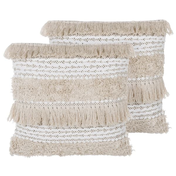 Set med 2 prydnadskuddar VILLUR Bomull 45 x 45 cm Beige Randig Lumarko!