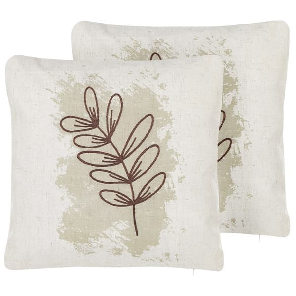 Set med 2 dekorationskuddar CALENDULA 45 x 45 cm Vitt växtmönster Lumarko!