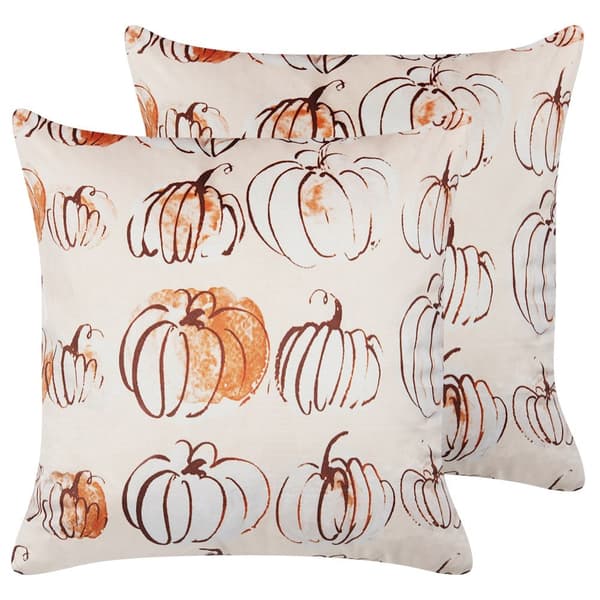 Set med 2 prydnadskuddar CUCURBITA sammet 45 x 45 cm beige växtmönster Lumarko!