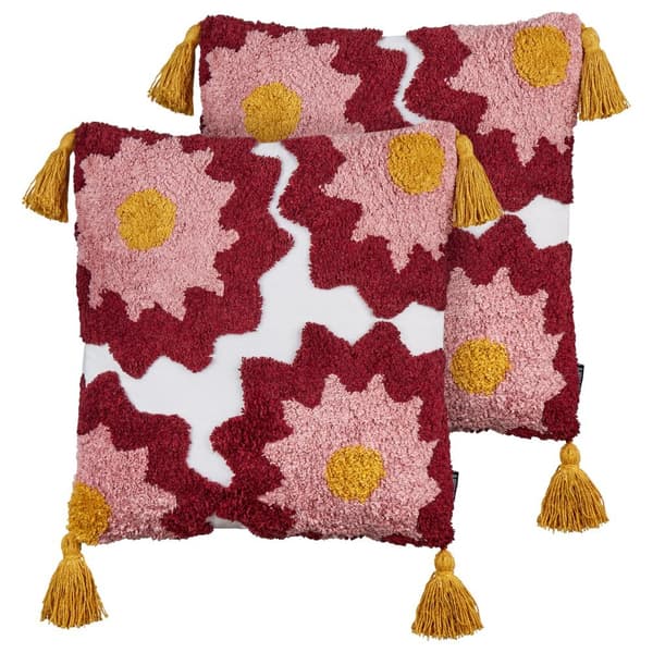 2 tuftade prydnadskuddar i bomull med fransar 45 x 45 cm flerfärgade LORALAI Lumarko!