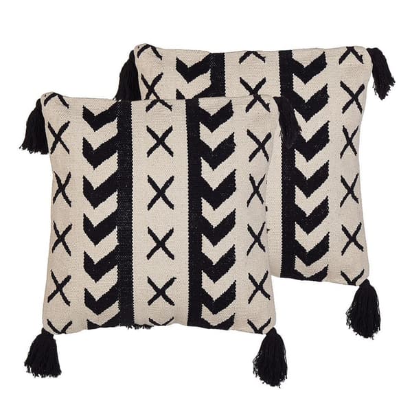 2 dekorative bomuldspuder med frynser geometrisk mønster 45 x 45 cm beige og sort DEADNETTLE Lumarko!