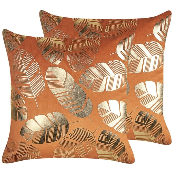 2 prydnadskuddar i sammet med löv 45 x 45 cm orange SOLROS Lumarko!