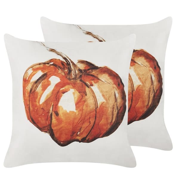 2 prydnadskuddar i sammet med pumpamotiv 45 x 45 cm beige med orange CURBITA Lumarko!