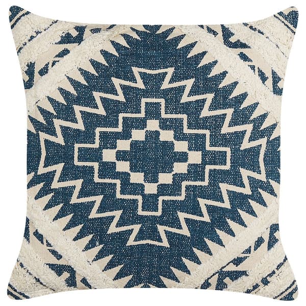 Dekorativ kudde i bomull med geometriskt mönster 50 x 50 cm blå och beige SAFI