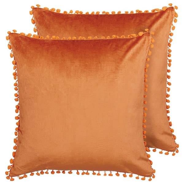 2 prydnadskuddar i sammet med pompoms 45 x 45 cm orange AERANGIS