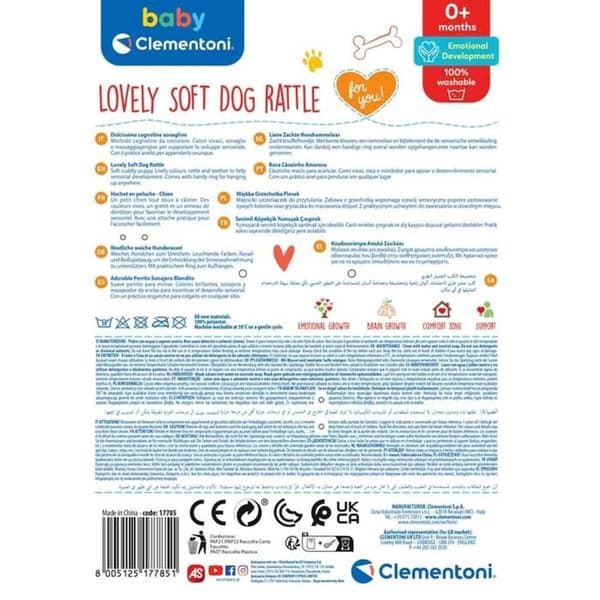 Barntoy - CLEMENTONI - Mjuk Rolly Hund med Ljud - Mjuk tyg - Vit - 20 cm